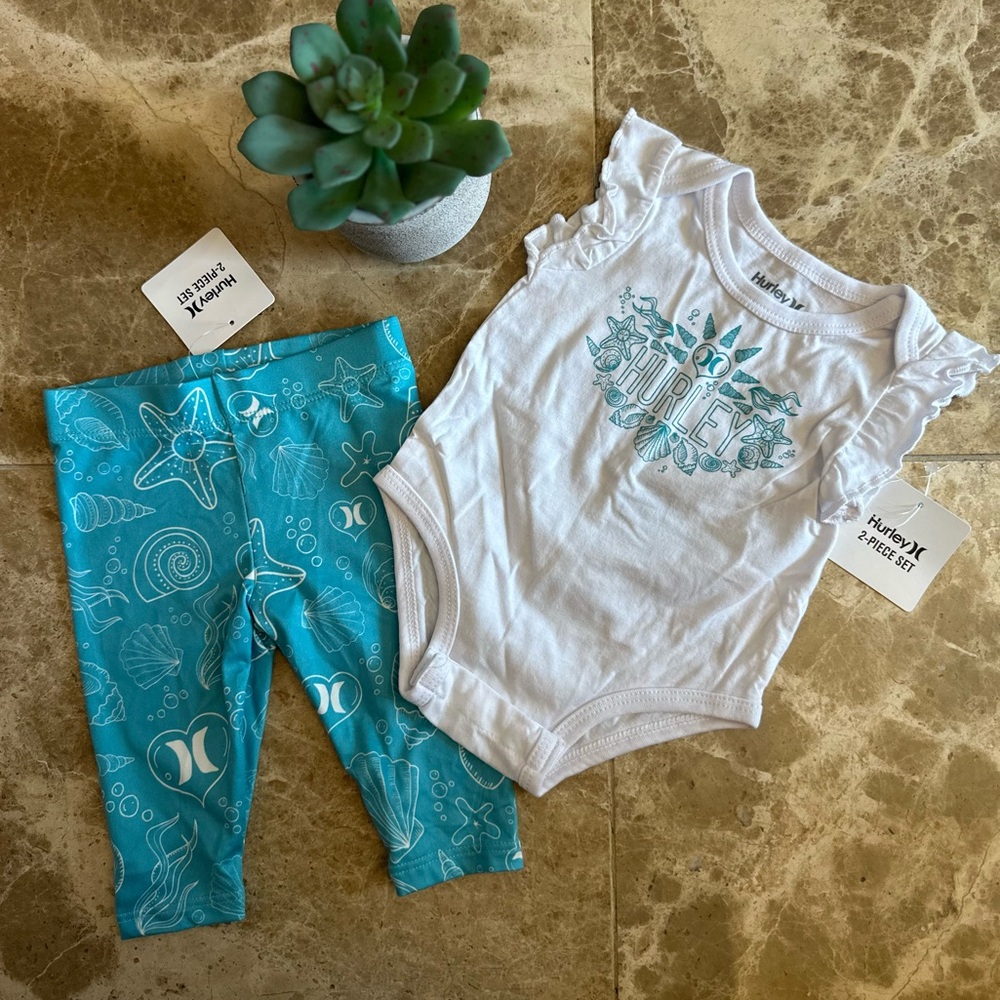 Hurley White and Blue Baby Outfit Set